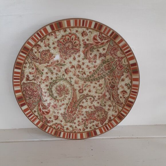 Pair (2) 222 Fifth Maharana Plates Lunch 9" bohemian red paisley green gold tone - Picture 6 of 6